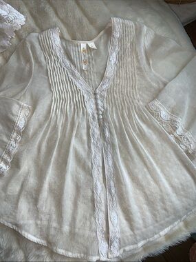 Sheer open front Lacey cardigan jacket blouse babydoll top L